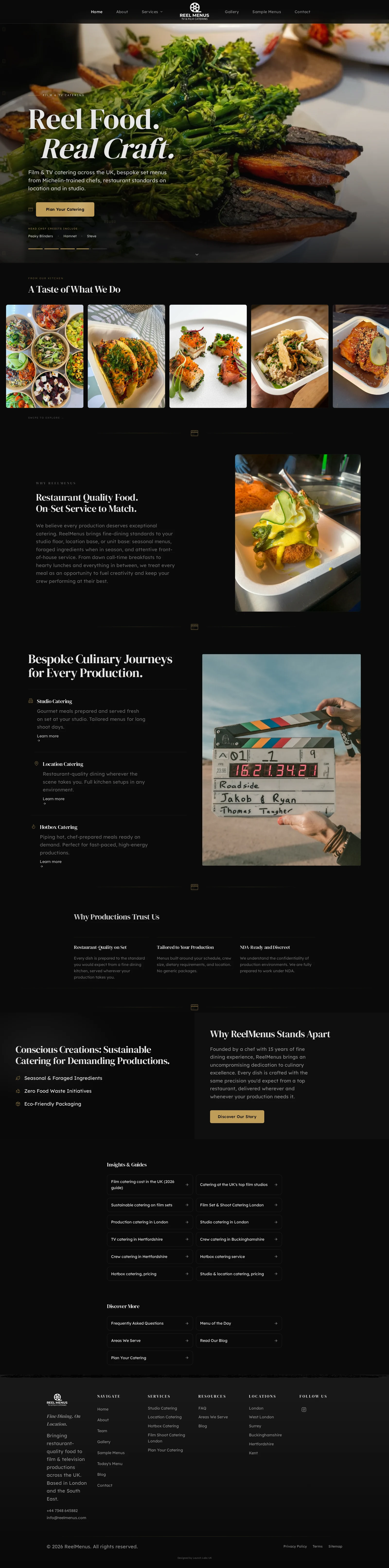 ReelMenus website, film and TV catering site built by Launch Labs UK